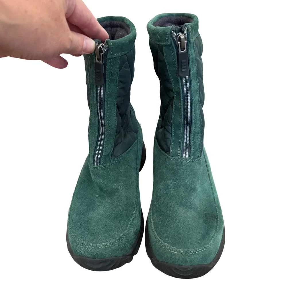 Lands End Green Quilted Suede Winter Snow Boots Womens 6.5B Style 176848